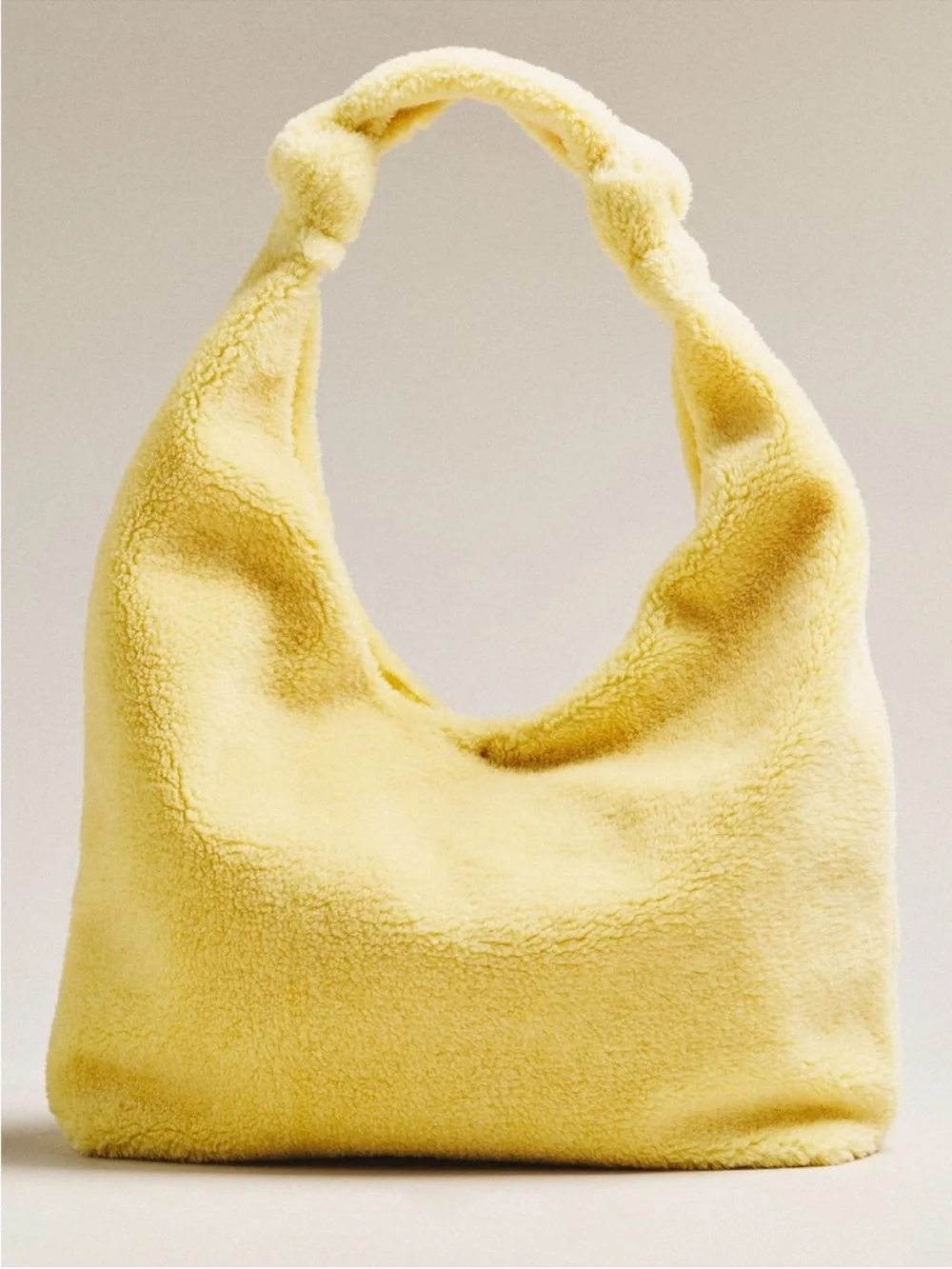 Anthropologie Love Knot Slouchy Bag Sherpa Fleece Edition Lemon Yellow Zip Pouch